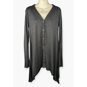 VELVET by Graham and Spencer Gray Sharkbite Hem Cardigan Soft Handkerchief S